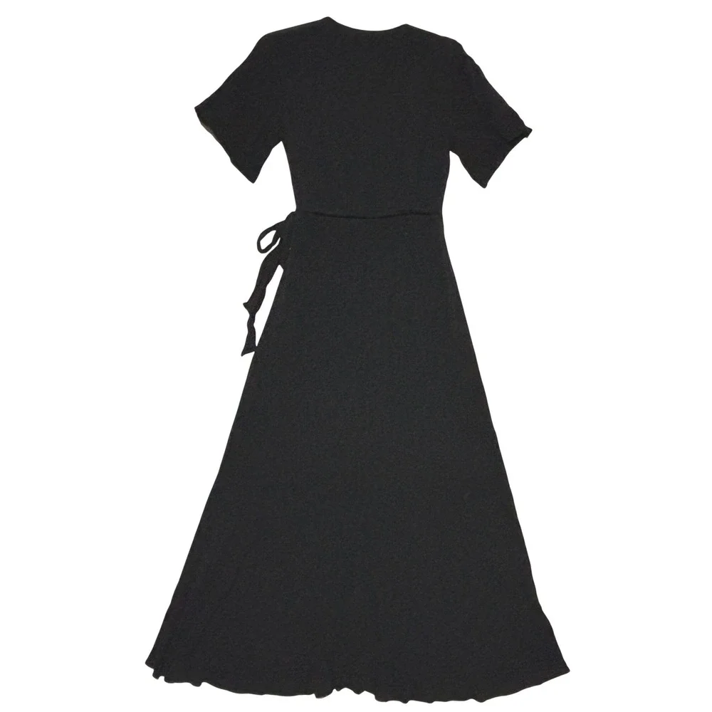 Abercrombie & Fitch Wrap Maxi Dress Women XST Black Short Sleeve Ballerina‎